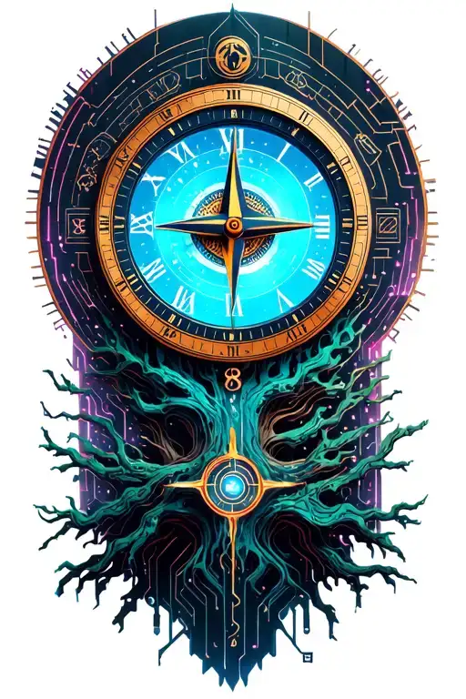 Tree With Time Clock And Compass