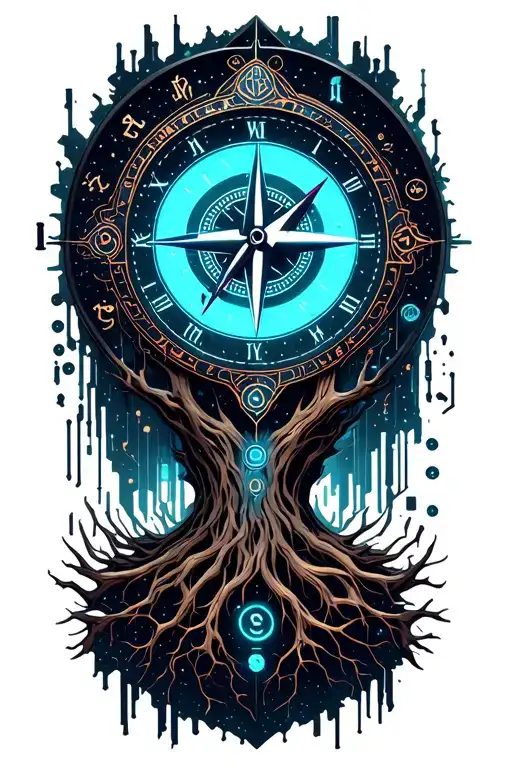 Tree With Time Clock And Compass