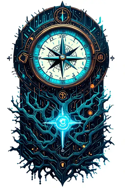 Tree With Time Clock And Compass