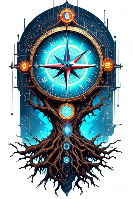 Tree With Time Clock And Compass Wirh Lighting