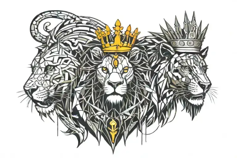 Warrior And Lion Wearing A Crown