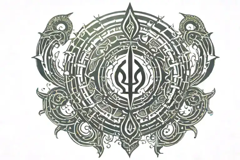 Khanda Sikh Symbol With Cyber Markings Around It