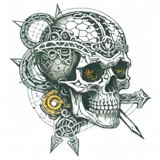 Skull With Snake Wraped Around A Knife Piercing