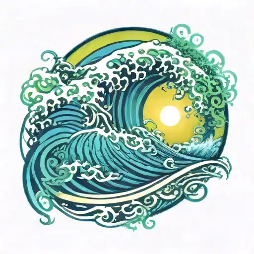 A Blue Circle Shaped Ocean Wave With Blue And Green Under A Radiant Sun