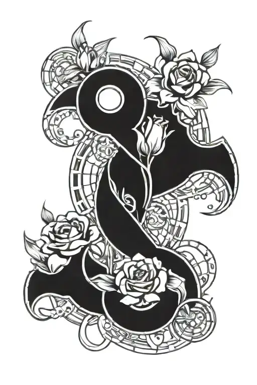 Tulip And Rose On Anchor Yin Yang Symbol Made
