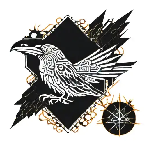 Odin Horns Tribal Ravens Huginn And Muninn