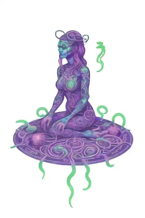 A Woman Riding A Flying Spaghetti Monster Smoking Weed