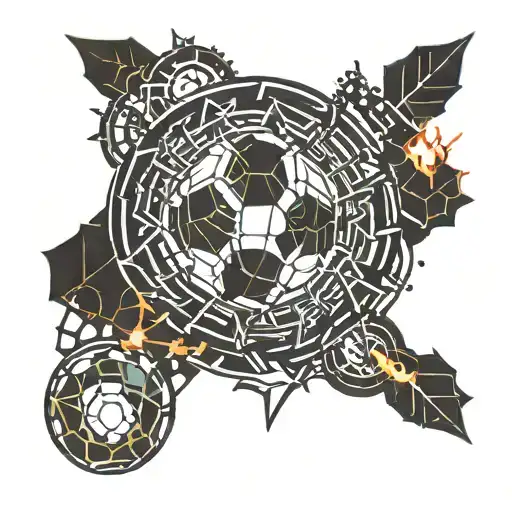 Soccer Ball Tattoos With Colored Fire