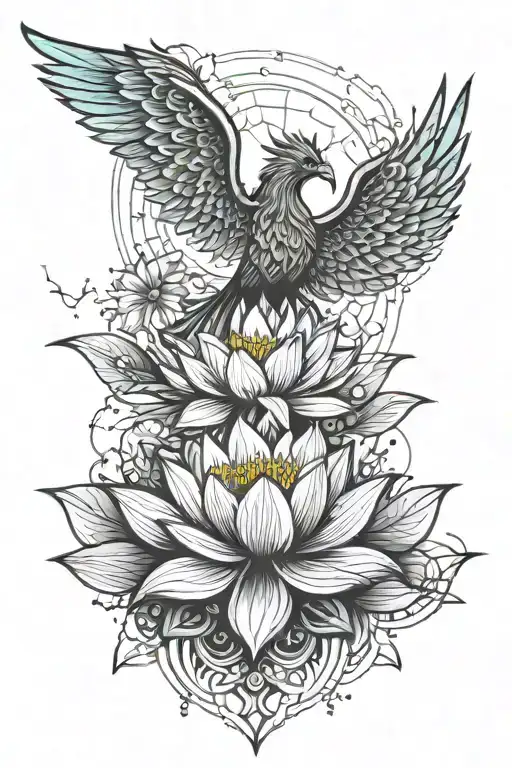 Lotus Flower With Pheonix Rising