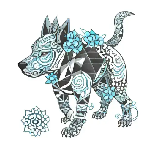 Dog Blue Flowers