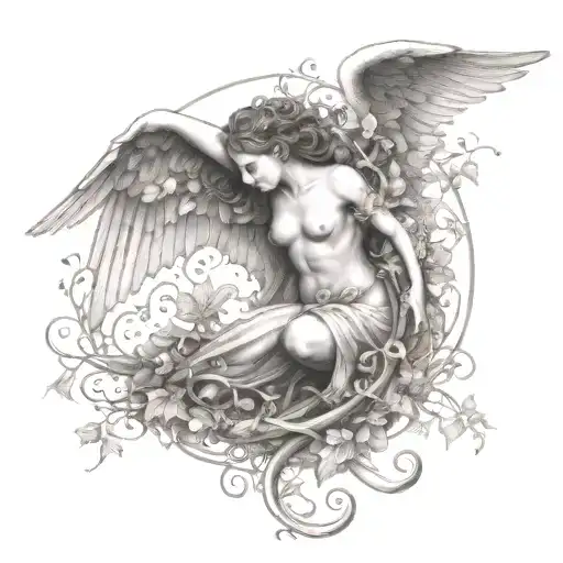 Roman Falling Angel With Vines Intertwined