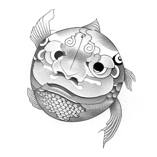A Koi Fish Transforming Into A Daruma Doll
