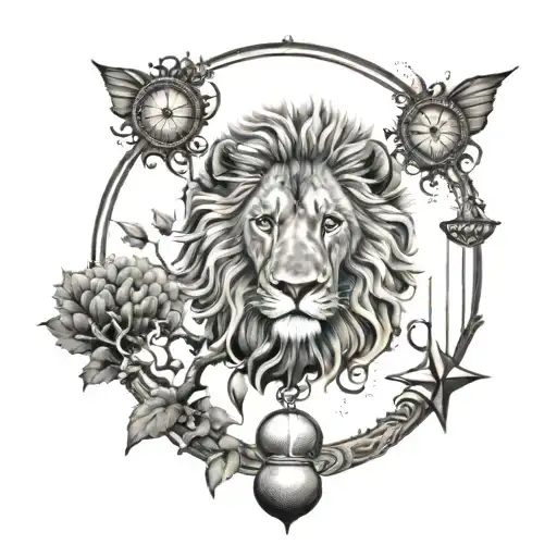 Lion Head And Justice Scales With Life Tree Emerging