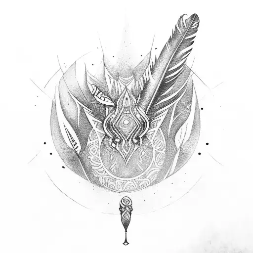 Tribal Feather And Aquarius Symbol