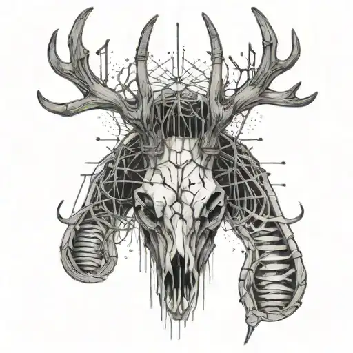 An Elk Skull With Antlers Made Of Power Lines