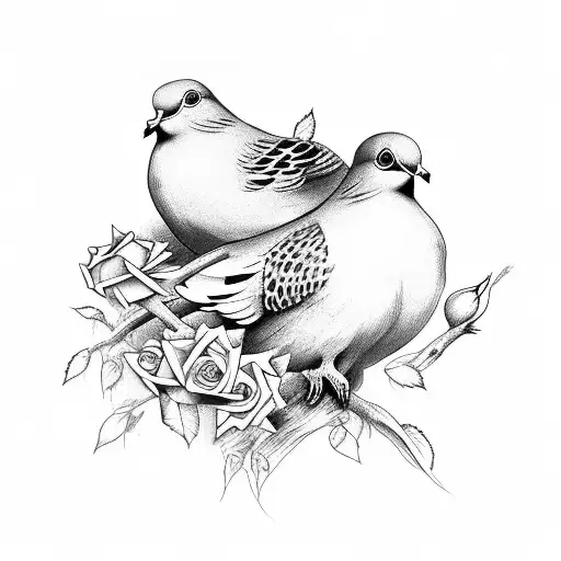 Doves On Branch Holding Rose