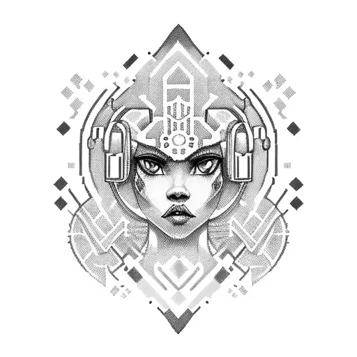 A Pixelated Gaming Character Surrounded By Musical Notes And African-inspired Patterns
