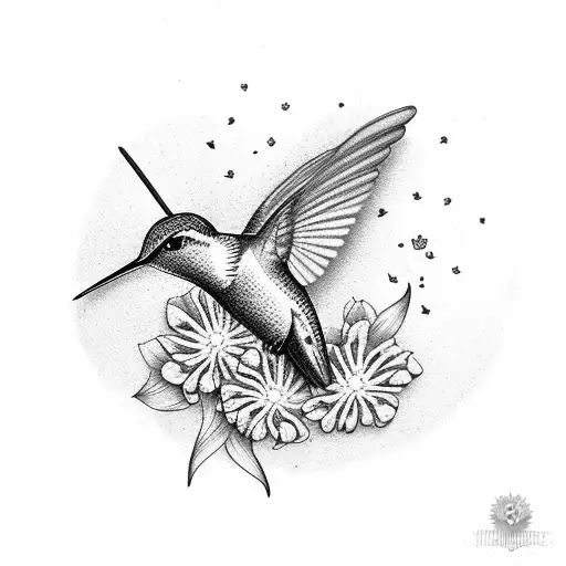 Hummingbird With Flowers Around It