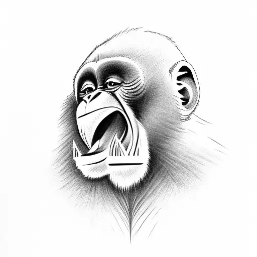 A Monkey In Profile With A Knife In His Hand