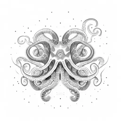 A Dotwork Octopus With Geometric Patterns Flowing Through Its Tentacles