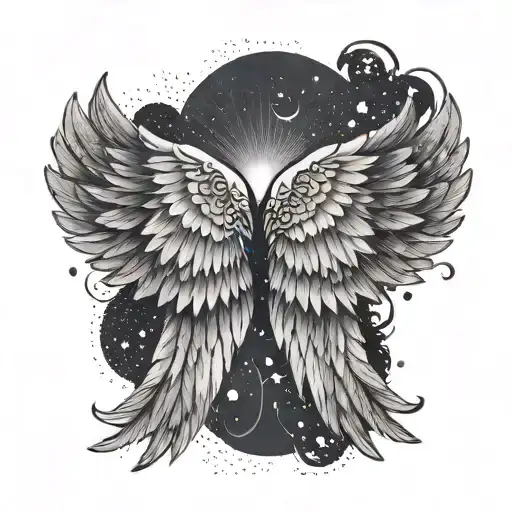 A Cheyenne Alana Inspired Design Featuring Twin Angel Wings In Dotwork Style