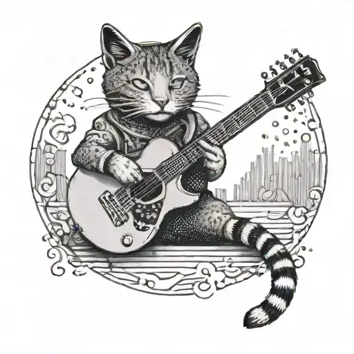 A Tattoo Design Of A Cat Playing A Guitar In A Pixel Art Style