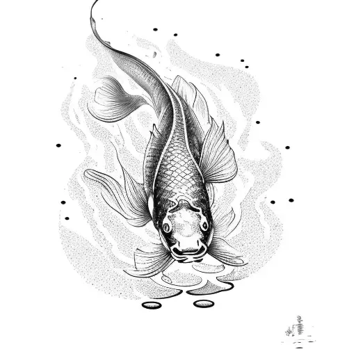 A Dotwork Design Of A Koi Fish Leaping Out Of Water