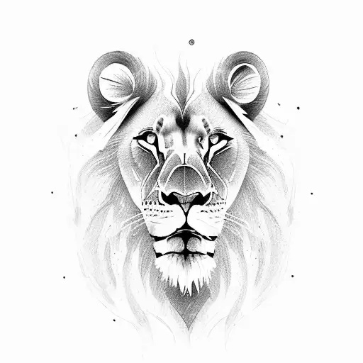 Lion Protecting Lioness And Two Cubs