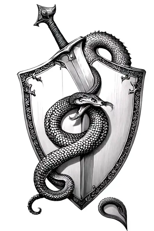 Sword And Shield With Snake Coiled