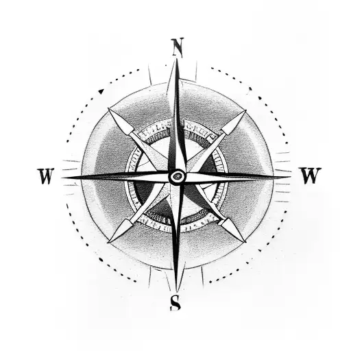 Compass With Arrow Going Through With Dopamine Chemical Structure Tattoo On Bicep