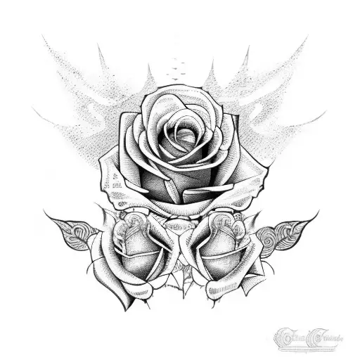 Rose And Skull And Barbed Wire