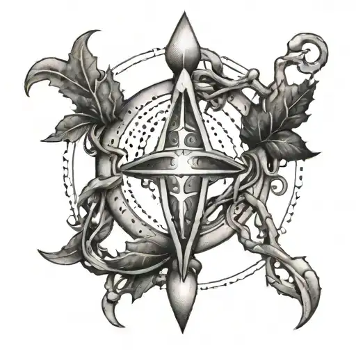 A Dotwork Tattoo Of A Libra Sign Intertwined With Dark Vines And Thorns