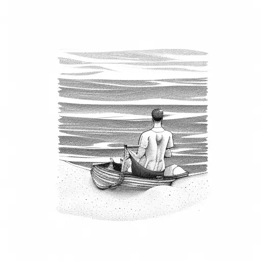 Man Sitting On The Beach Looking At The Sea Near A Small Boat
