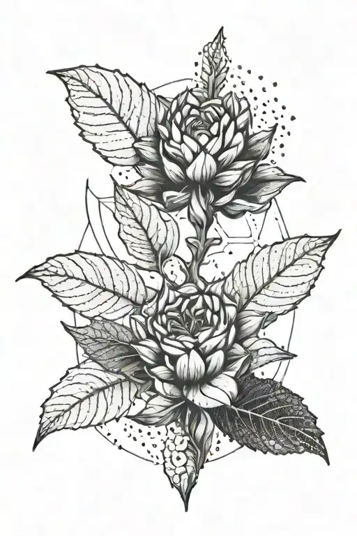 A Botanical Illustration Of A Sacred Plant With Geometric Patterns Representing Spiritual Growth