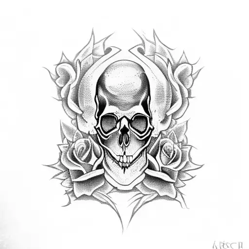 Skull With Roses And Dragons