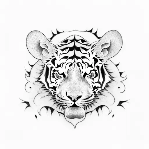 Chinese Zodiac Tiger With Nymphaea Pubescens