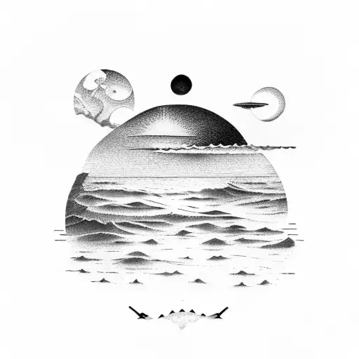 A Tattoo Of A Beach Scene With Jupiter Rising Above The Horizon