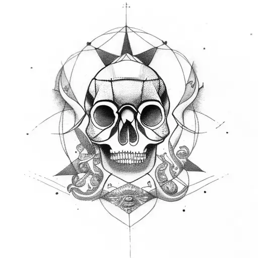 Astrological Forest Skull Black And Gray Tattoo Designs