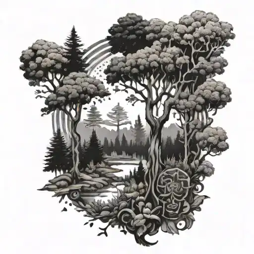 An Ancient Forest With Hidden Symbols Of Success And Happiness