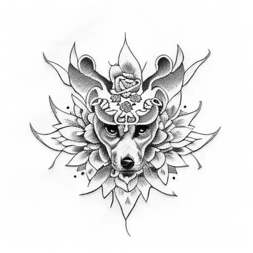 Paw Tattoo With Mexican Folklore Floral Inside Embroidery Style