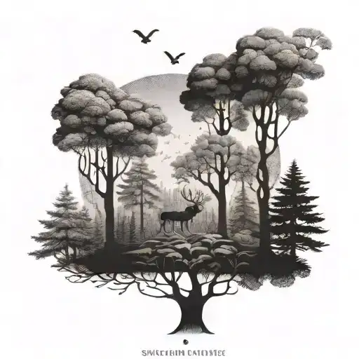 An Intricate Forest Scene With Hidden Insects And Animals Among The Trees