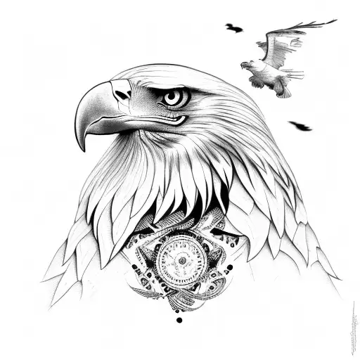 Eagle Bird Male And His Baby Surrounded