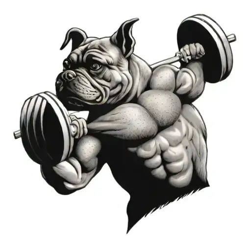 A Weight Lifter Flexing Their Muscles With Football And Dog Incorporated Into The Design