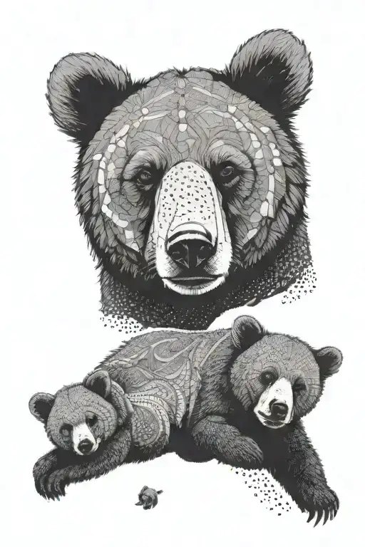 A Baby Bear With An Outline Of A Mama Bear And A Papa Bear