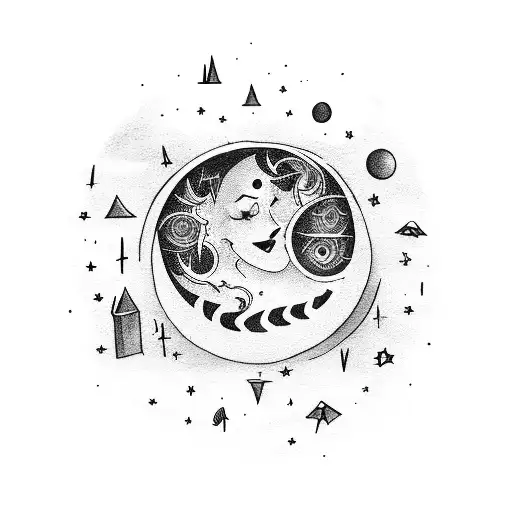 An Eerie Night Sky With A Whimsical Moon Reading A Book