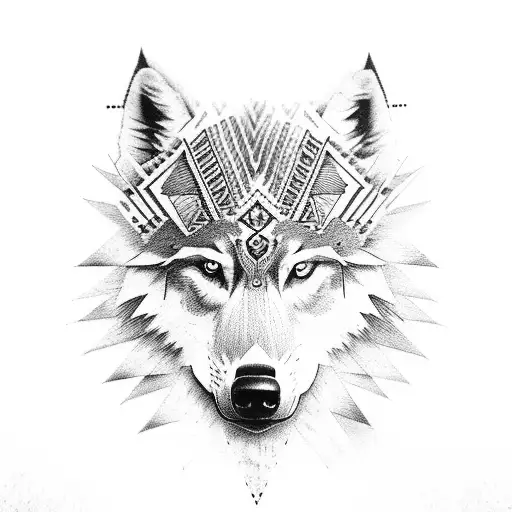 Standing Wolf With Native Indian Style