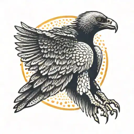 Vulture Flying With Its Wings Spread Out With The Sun In Red Behing It