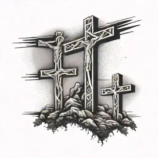 Three Crosses With Jesus Nailed On Three Hills
