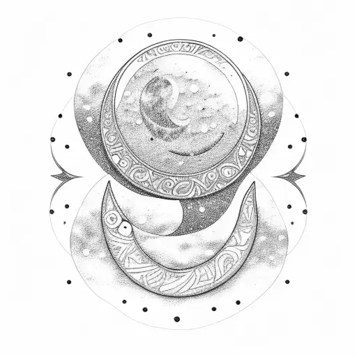 A Crescent Moon With Sparkling Dangles Under It And The Sun