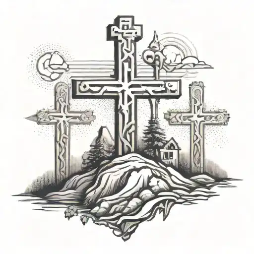 Three Crosses With Jesus And Thieves On Three Hills